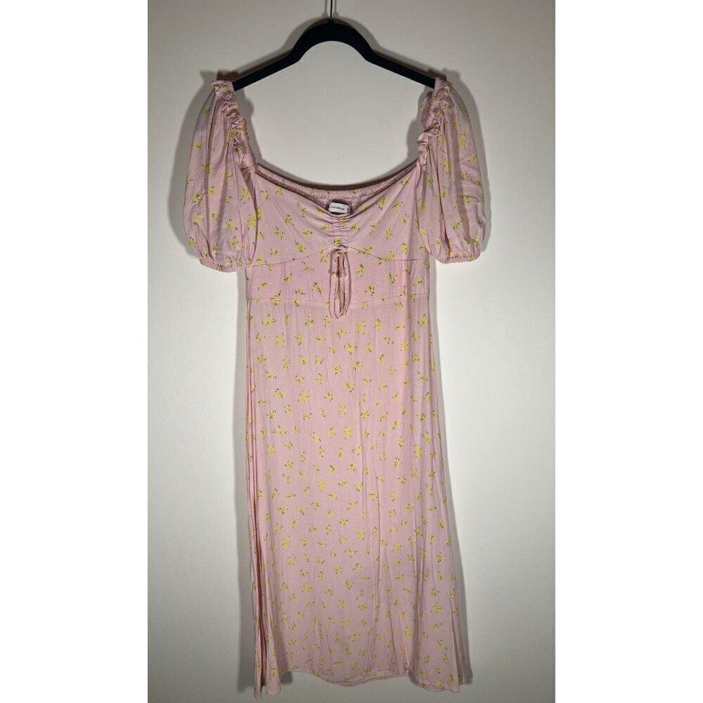 Faithfull the Brand pink green floral cottagecore milkmaid babydoll midi dress S